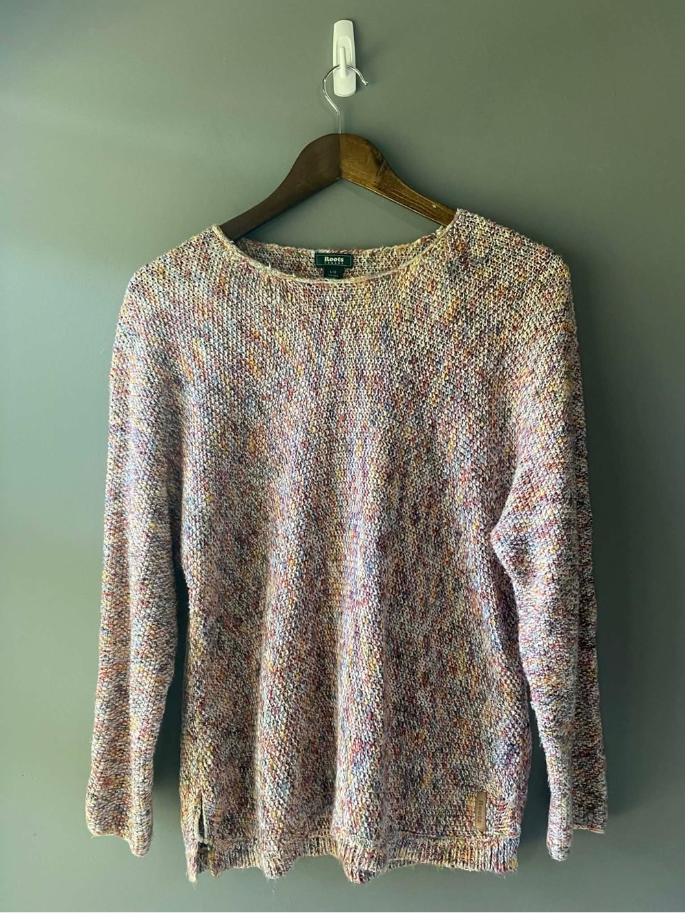 Roots Canada Multicolor Knit Sweater Women’s Large Cozy Cotton Blend Crewneck - Picture 3 of 6